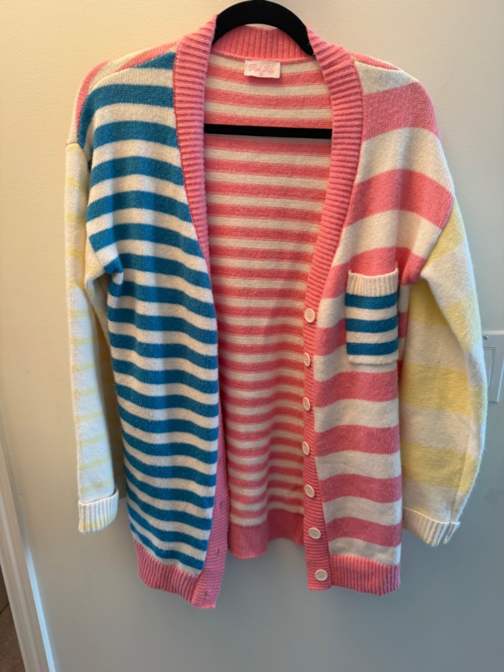 Pink Lily Pastel Stripe Button-Front Cardigan - Pink, Blue, Cream, Yellow